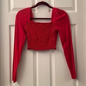 Red Cropped and rouched blouse